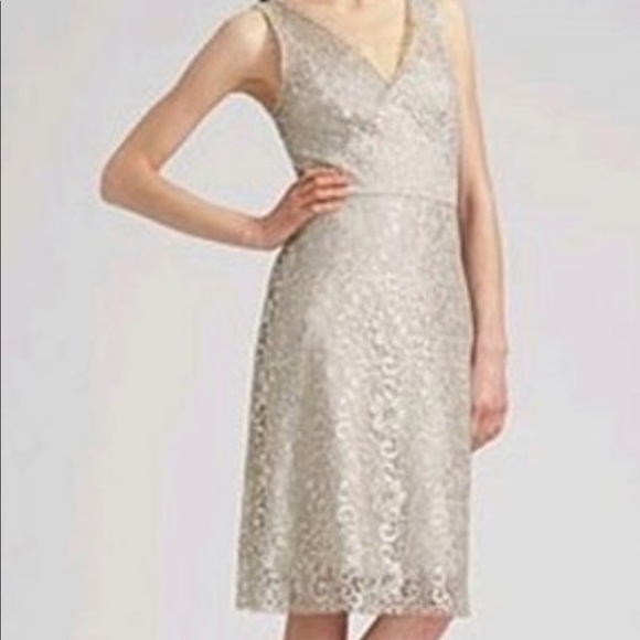 New! BCBGMaxazaria SZ 2, grey silver metallic over slip Lynette dress. - Picture 3 of 14